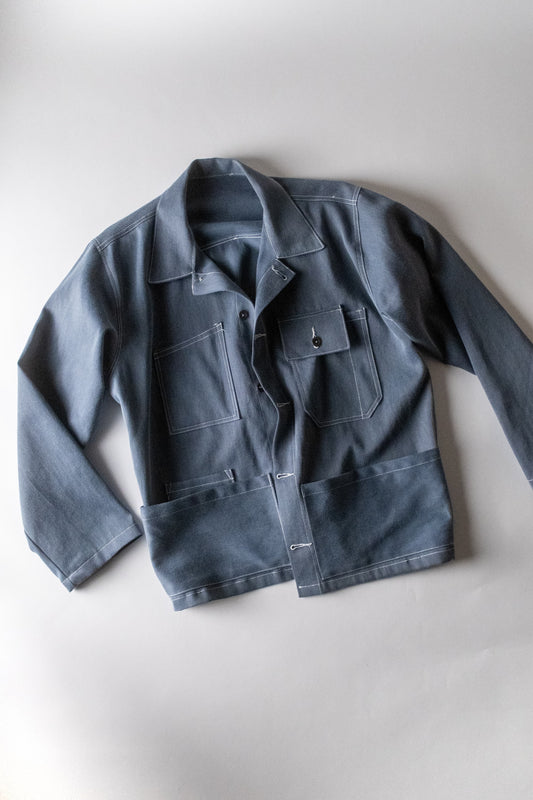 Veste d'atelier denim émerisé bleu gris