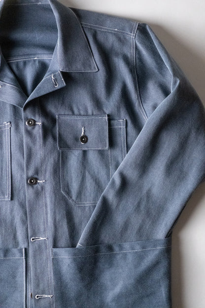 Veste d'atelier denim émerisé bleu gris