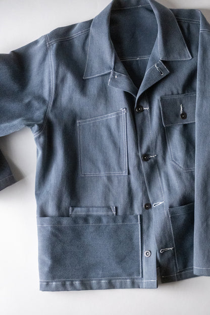 Veste d'atelier denim émerisé bleu gris