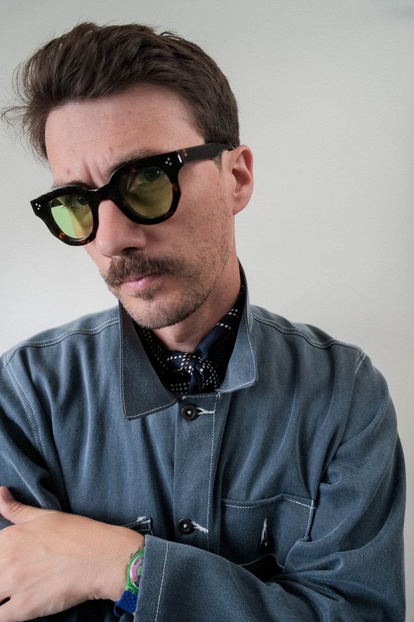 Veste d'atelier denim émerisé bleu gris