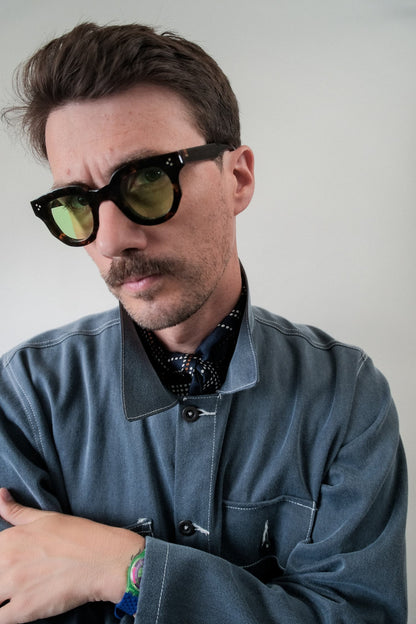 Veste d'atelier denim émerisé bleu gris