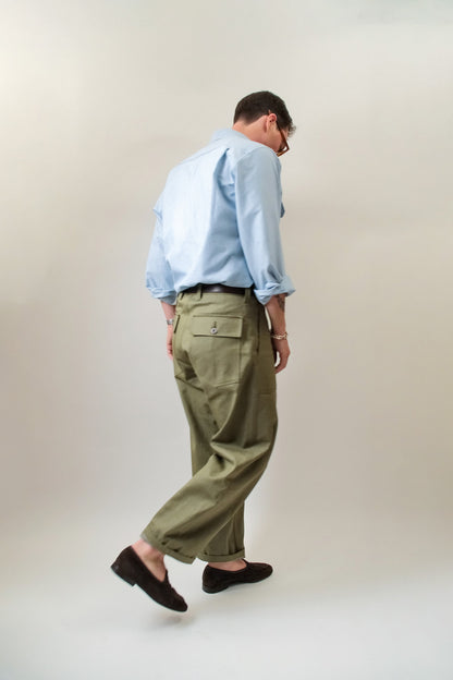 Pantalon fatigue denim vert tilleul