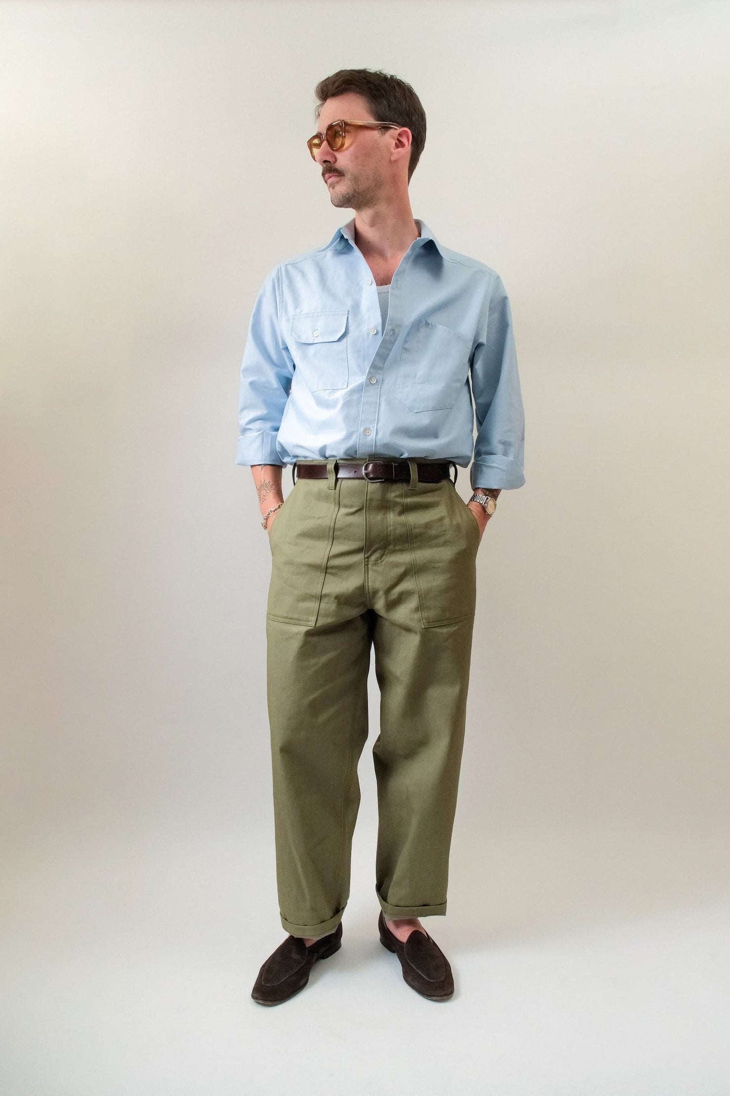 Pantalon fatigue denim vert tilleul