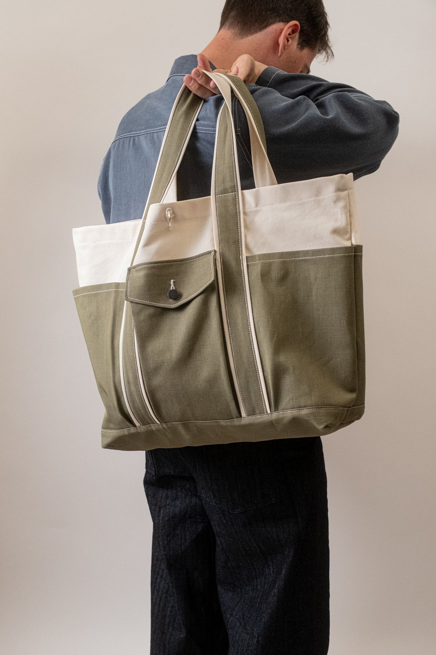 Sac à tout faire denim vert et canvas écru