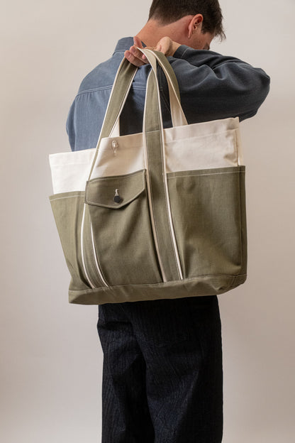 Sac à tout faire denim vert et canvas écru