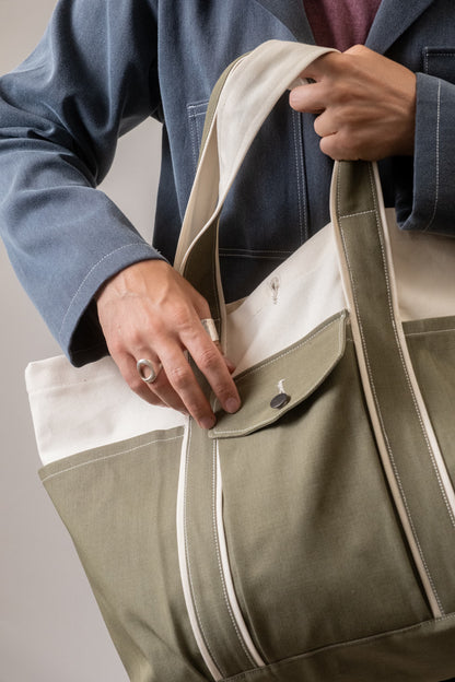 Sac à tout faire denim vert et canvas écru